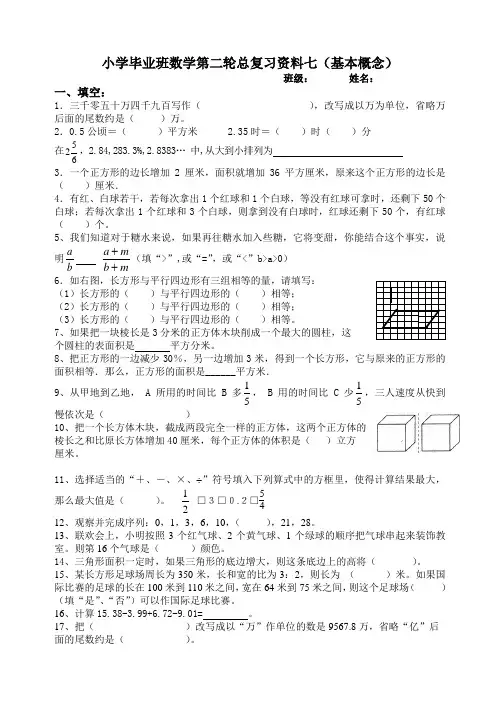 小学毕业班数学第二轮总复习资料七(基本概念)