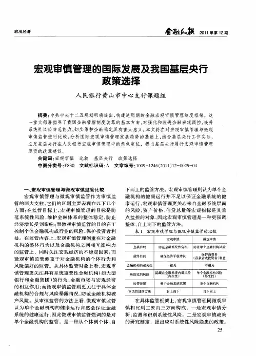 宏观审慎管理的国际发展及我国基层央行政策选择