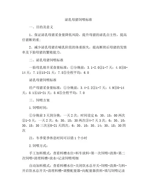 泌乳母猪饲喂标准