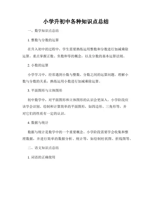 小学升初中各种知识点总结