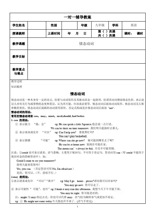 初中英语语法之情态动词