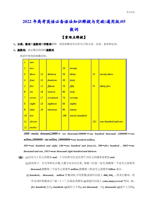 重难点突破05 数词(原卷版)-2022年高考英语必备语法知识释疑与突破(通用版)