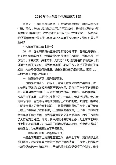 2020年个人年度工作总结范文5篇