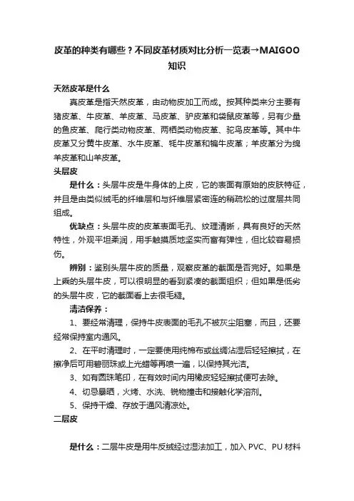 皮革的种类有哪些？不同皮革材质对比分析一览表→MAIGOO知识