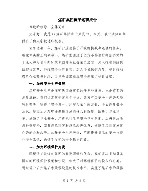 煤矿集团班子述职报告