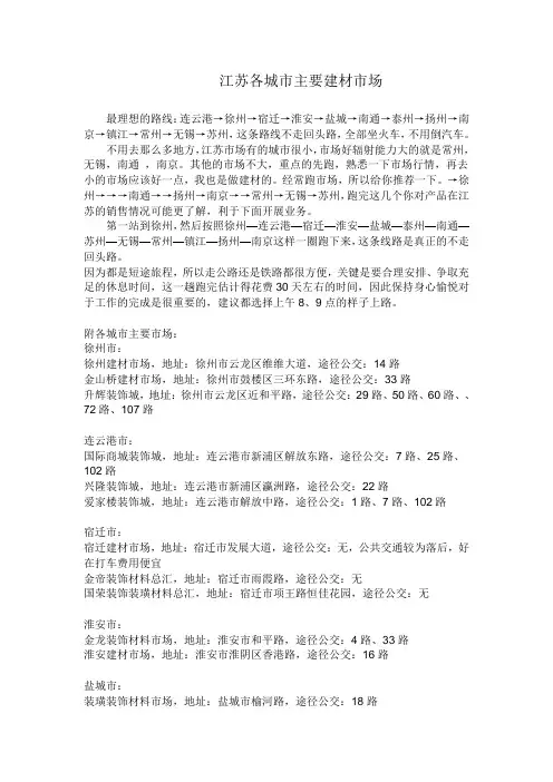 江苏各城市主要建材市场