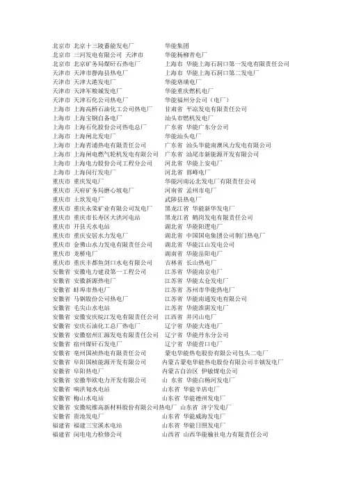发电厂目录大全