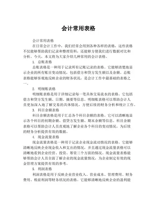会计常用表格