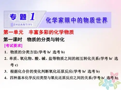 (浙江专版)2017-2018学年高中化学 专题1 化学家眼中的物质世界 第一单元 第一课时 物质的