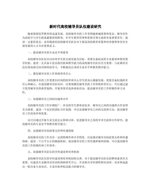 新时代高校辅导员队伍建设研究