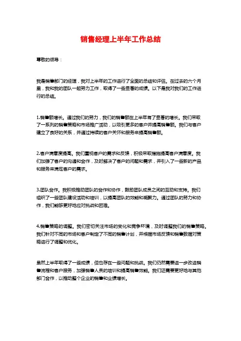 销售经理上半年工作总结 (2)