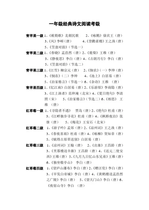苏教版语文一年级经典诗文阅读考级目录