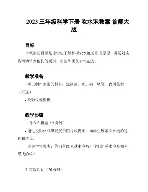 2023三年级科学下册 吹水泡教案 首师大版