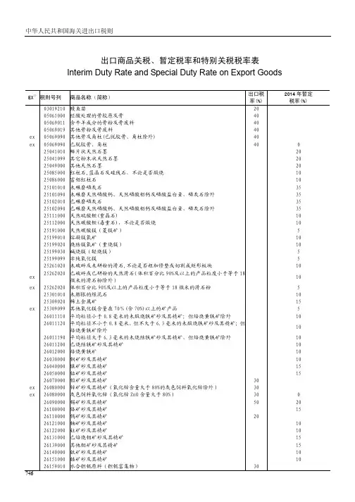 2014_出口商品关税、暂定税率和特别关税税率表