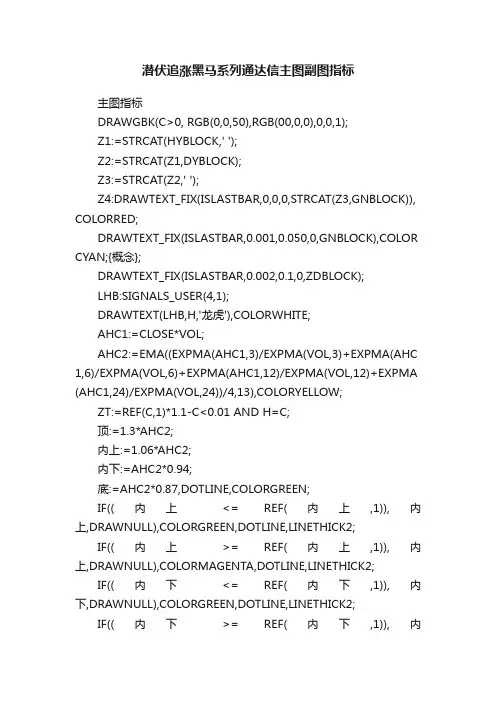 潜伏追涨黑马系列通达信主图副图指标