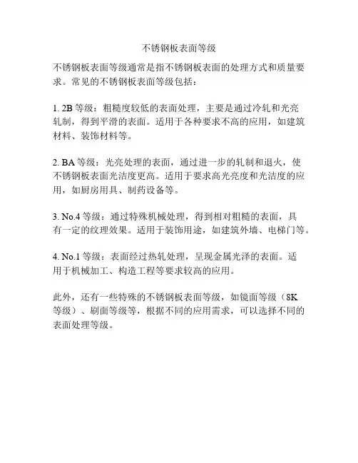 不锈钢板表面等级