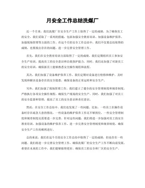 月安全工作总结洗煤厂