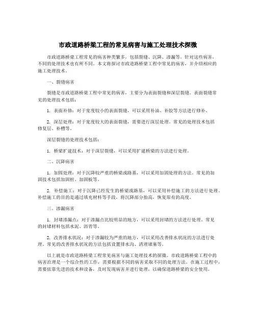 市政道路桥梁工程的常见病害与施工处理技术探微