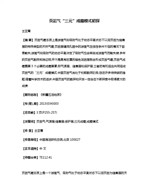 页岩气“三元”成藏模式初探