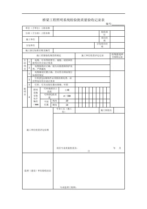 桥梁工程照明系统检验批质量验收记录表