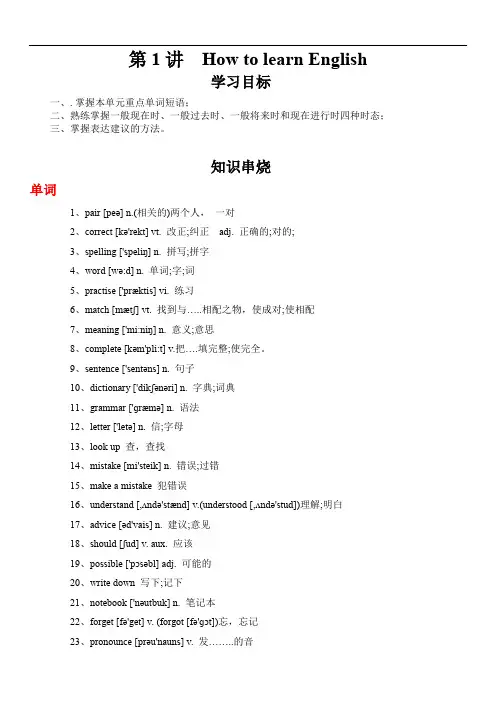 2020-2021学年八年级上册M1 知识点+习题(外研版)