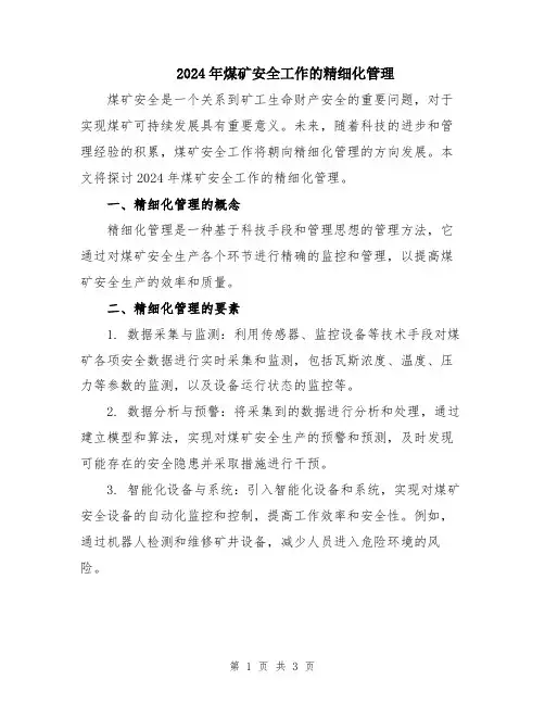 2024年煤矿安全工作的精细化管理