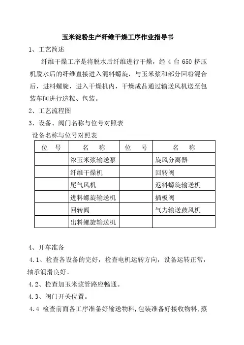玉米淀粉生产纤维干燥工序作业指导书