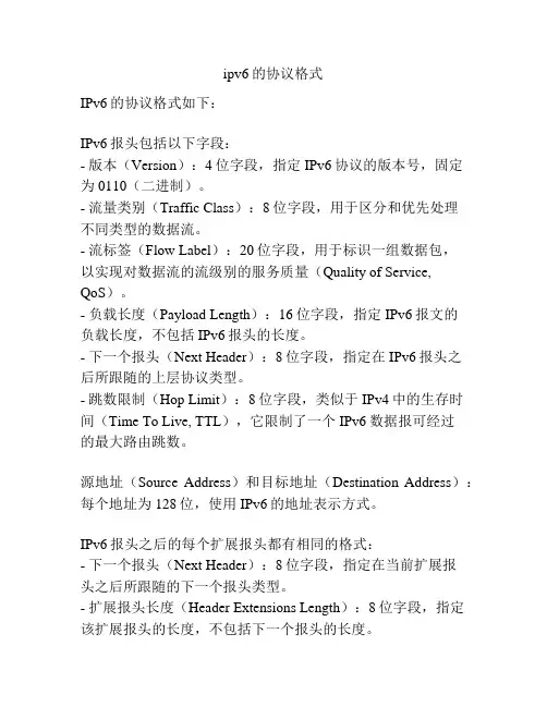 ipv6的协议格式