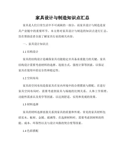 家具设计与制造知识点汇总