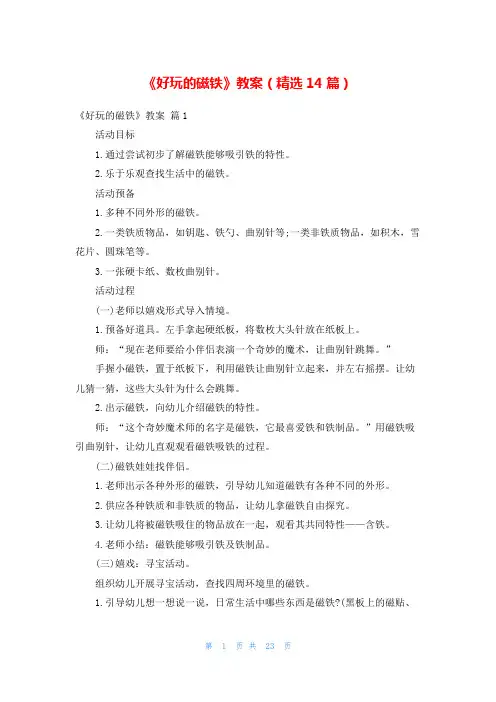 《好玩的磁铁》教案(精选14篇)