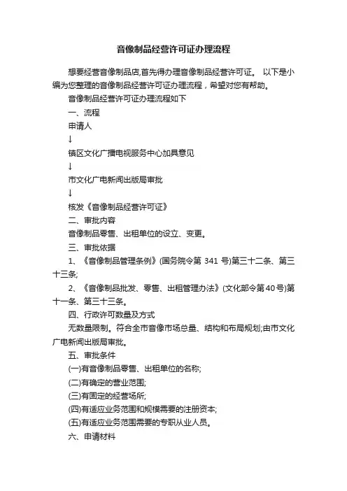 音像制品经营许可证办理流程