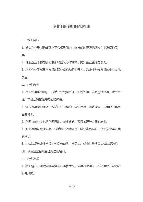 企业干部培训课程安排表