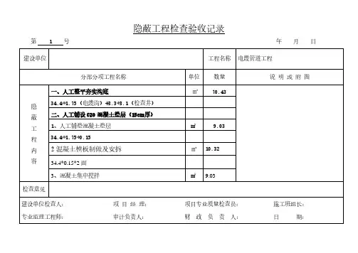 电缆管道隐蔽工程检查验收记录