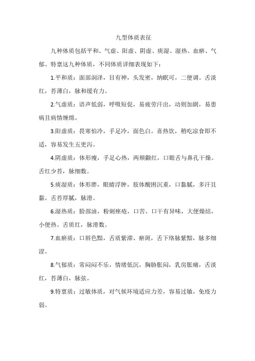 九型体质表征