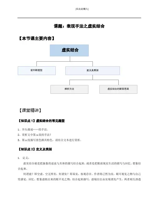 2021届高考专题复习：虚实结合的用法、表达效果及习题讲解
