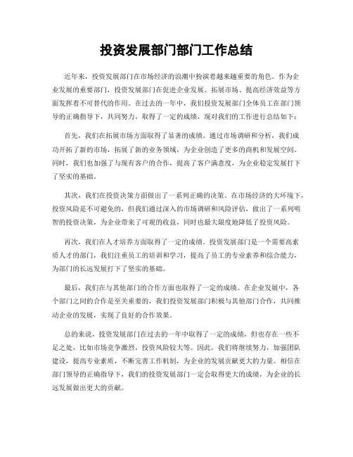 投资发展部门部门工作总结