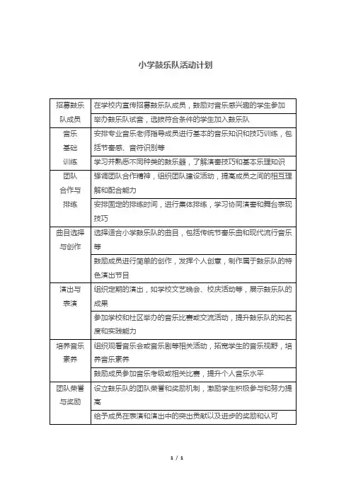 小学鼓乐队活动计划