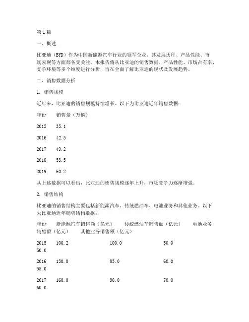 比亚迪各类数据分析报告(3篇)