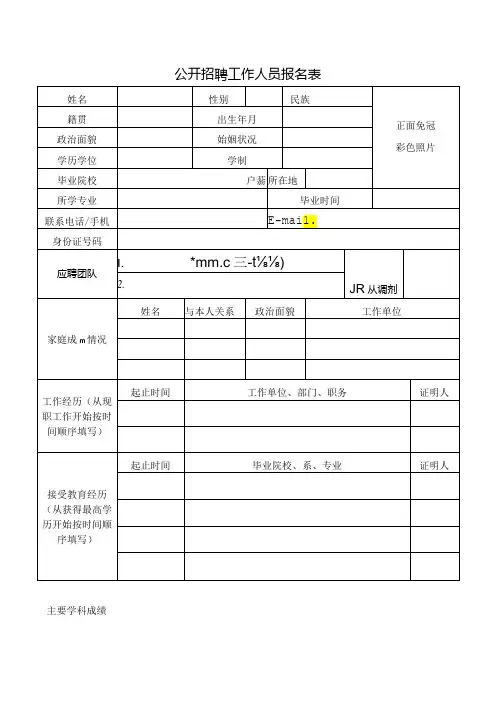 公开招聘工作人员报名表