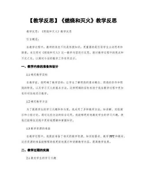 【教学反思】《燃烧和灭火》教学反思