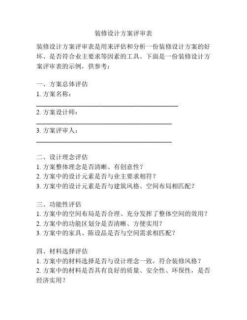 装修设计方案评审表