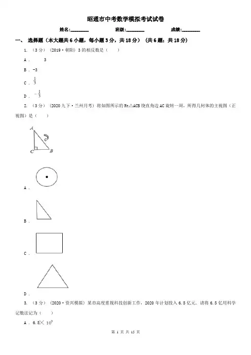 昭通市中考数学模拟考试试卷