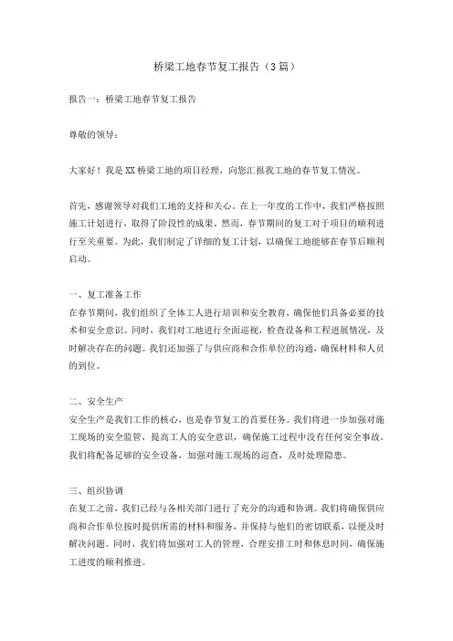 桥梁工地春节复工报告(3篇)
