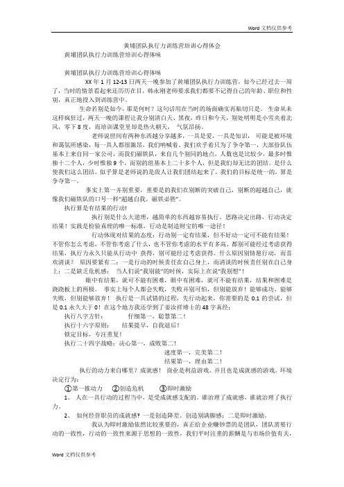 黄埔团队执行力训练营培训心得体会