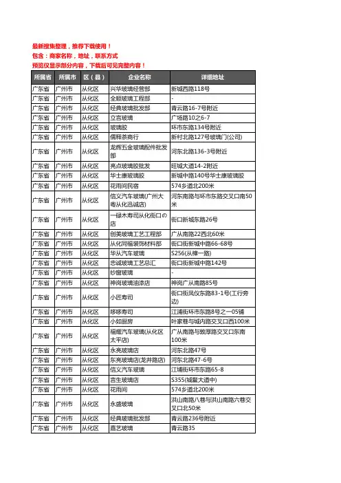 新版广东省广州市从化区玻璃企业公司商家户名录单联系方式地址大全36家