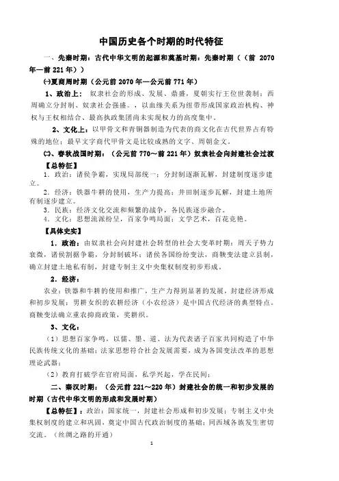 中国历史各个时期历史特征