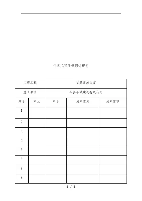 住宅工程质量回访记录表
