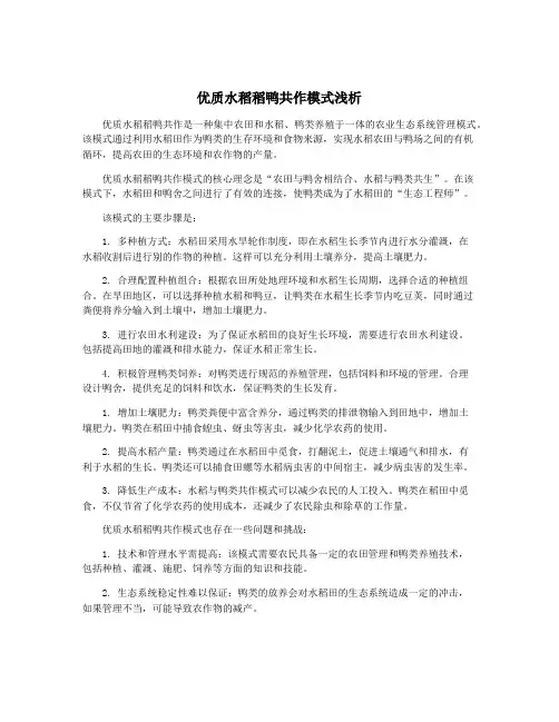 优质水稻稻鸭共作模式浅析