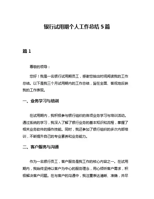 银行试用期个人工作总结5篇