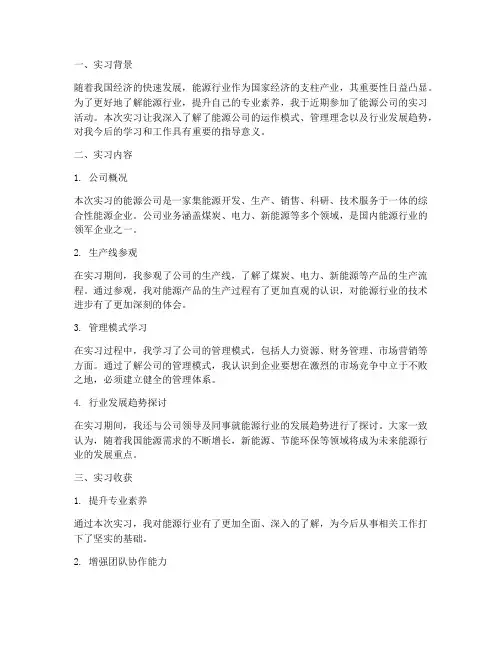 参观能源公司的实习报告
